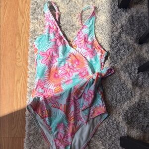 Floral One-Piece Swimsuit - Pink and Blue